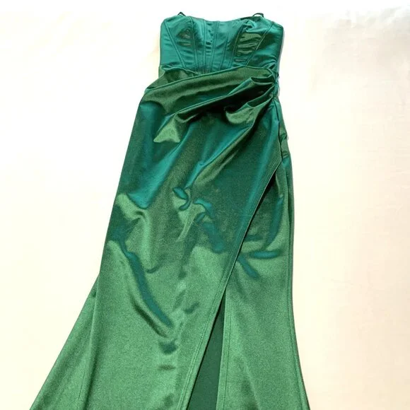 NWT Emerald Sundae Satin Evening Gown Dress Dark Green Women Size S Prom Wedding - Picture 5 of 14